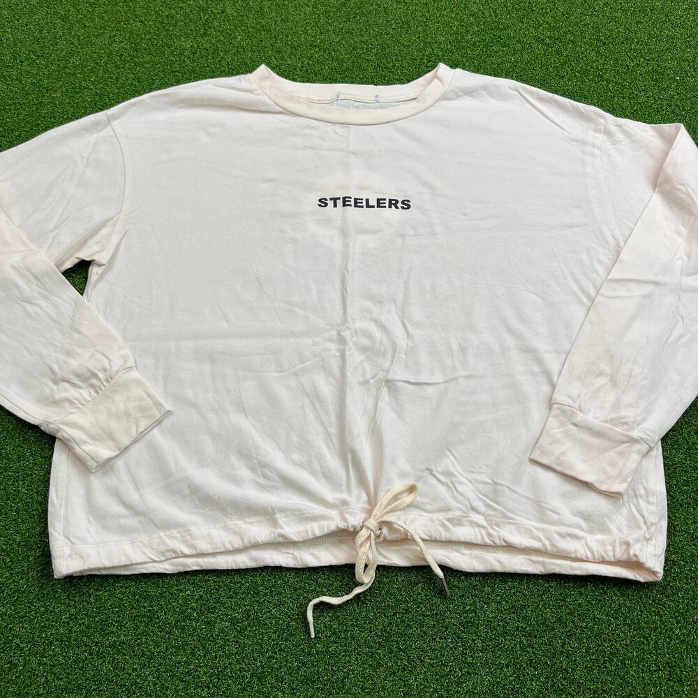Vintage Y2K Pittsburgh Steelers Oatmeal Long Sleeve Cinched Hem T-Shirt Sz 2XL